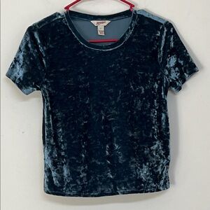 🌞 Arizona Jeans Gorgeeous 2 Toned Blue Velvet Short Sleeve Top Women Jr size S